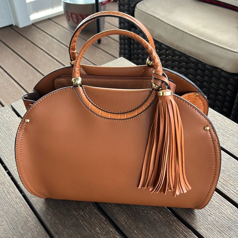 Camel Croc Pattern Satchel - image 1